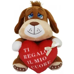 CANE PELUCHE 25 CM PUPAZZO CON CUORE SCRITTA "TI REGALO IL MIO CUORE" 67761