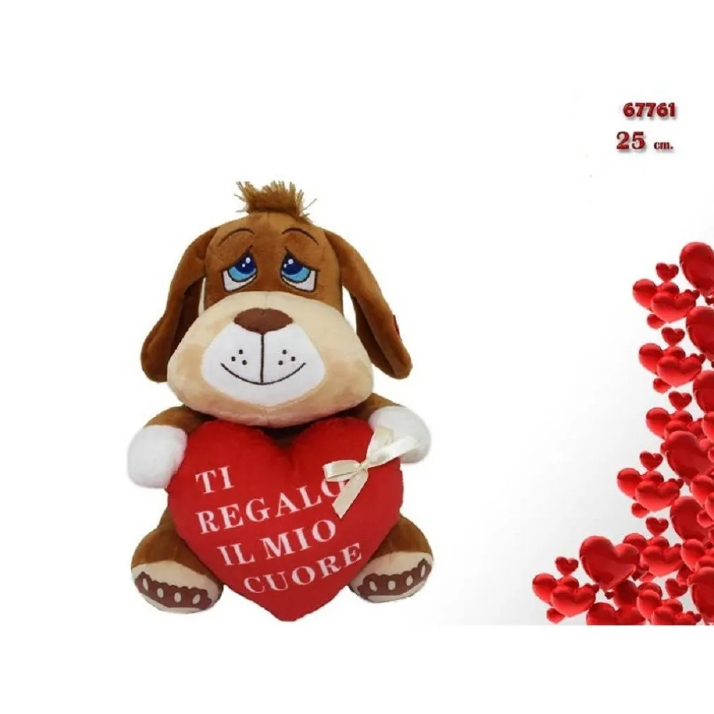 CANE PELUCHE 25 CM PUPAZZO CON CUORE SCRITTA "TI REGALO IL MIO CUORE" 67761