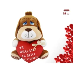 CANE PELUCHE 35CM CON CUORE SCRITTA "TI REGALO IL MIO CUORE" SAN VALENTINO 67778