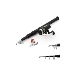 CANNA DA PESCA TELESCOPICA CON MULINELLO E ACCESSORI PER PRINCIPIANTI 160CM MAX