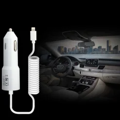 CARICABATTERIA 2.1A PER AUTO O CAMION 12v 24V CON CAVO PER IPHONE 5 5s HY-14-001