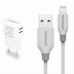CARICABATTERIA CARICATORE 2 PORTE USB 2.1A + CAVO LIGHTNING 1 MT MAXTECH CA-S038