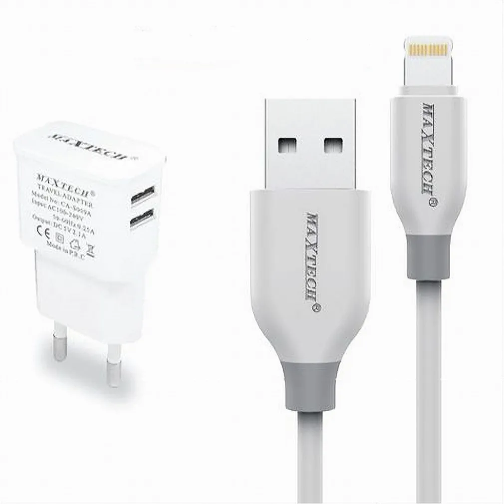 CARICABATTERIA CARICATORE 2 PORTE USB 2.1A + CAVO LIGHTNING 1 MT MAXTECH CA-S038