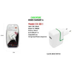 CARICABATTERIA CARICATORE USB ULTRA RICARICA PER SMARTPHONE 5V-2100MA MAXTECH CA-S011