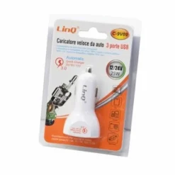 CARICABATTERIA DA AUTO CARICATORE RICARICA VELOCE 3 PORTE USB 12/24V 25W C-9V09