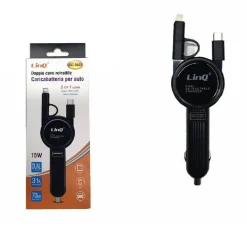 CARICABATTERIA DA AUTO 3IN1 CAVO RETRATTILE MICRO USB TYPE-C LIGHTNING SC-3033