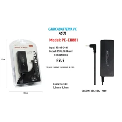 CARICABATTERIA PC ASUS ALIMENTATORE BATTERIA DI RICAMBIO 19V 2,1A 40W MAXTECH PC-CA001