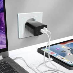 CARICABATTERIA RAPIDO DOPPIO 65W USB QUICK CHARGE 3.0 + TYPE-C POWER DELIVERY AC6563