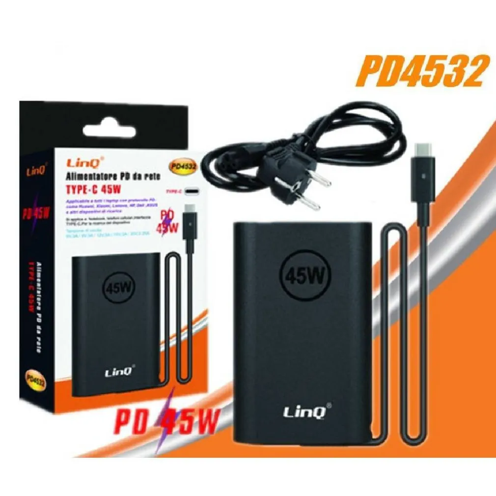 CARICABATTERIE ALIMENTATORE DA RETE PD TYPE-C 45W PER COMPUTER PORTATILI PD4532