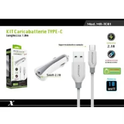 CARICABATTERIE CARICATORE AUTO CAVO USB TYPE-C 1MT RICARICA 10W MAXTECH MA-TC01