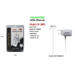 CARICABATTERIE DA VIAGGIO CASA 30PIN IPHONE 3G/3S/4G/4S 5VOLT-1000MA MAXTECH CA-S005