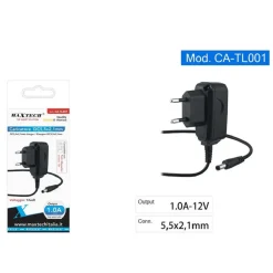 CARICABATTERIE DC 5,5MM X 2,1MM TRASFORMATORE OUTPUT 12V/1000MA MAXTECH CA-TL001