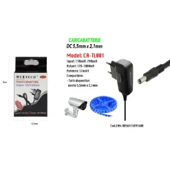 CARICABATTERIE DC 5,5MM X 2,1MM TRASFORMATORE OUTPUT 12V/1000MA MAXTECH CA-TL001