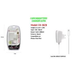 CARICABATTERIE MAXTECH CHARGER ULTRA LIGHTNING PER IPHONE IPAD IPOD 5V-2000MA 10W CA-S020
