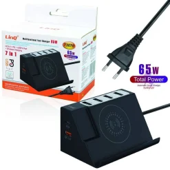 CARICABATTERIE MULTIFUNZIONE 7 IN 1 65W RICARICA 4 USB WIRELESS QC 3.0 PD T3070