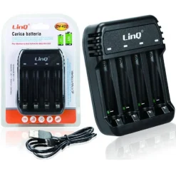 CARICABATTERIE PILE TELESCOPICO 4 SLOT INDICATORI LED STILO MINISTILO AA AAA ZN-422