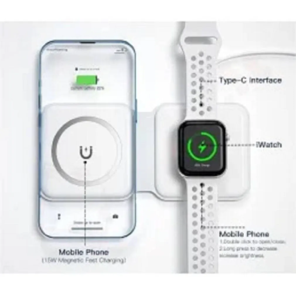 CARICABATTERIE WIRELESS MAGNETICO 15W 2IN1 QI SMARTPHONE AIRPODS SMARTWATCH C3547