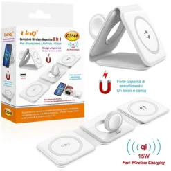 CARICABATTERIE WIRELESS MAGNETICO 15W 3IN1 QI SMARTPHONE AIRPODS SMARTWATCH C3546