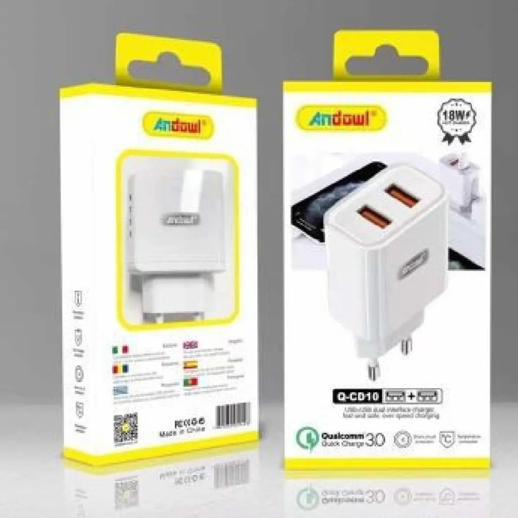 CARICATORE ALIMENTATORE CARICABATTERIE 18W 5V-4,8A CON DOPPIA ENTRATA USB Q-CD10