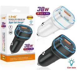 CARICATORE AUTO LED QC PD 38W CARICABATTERIE TYPE C USB ACCENDISIGARI RAPIDO CTPC38W