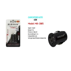 CARICATORE PER AUTO 2 USB CARICABATTERIA PRESA 2.1A RICARICA RAPIDA 10W MA-C005