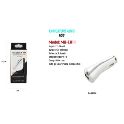 CARICATORE PER AUTO UNIVERSALE USB SMARTPHONE ACCENDISIGARI 5V-1500MA MAXTECH MA-C011