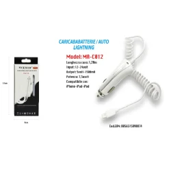 CARICATORE PER AUTO USB SMARTPHONE CARICABATTERIA RICARICA 5V-1000MA CAVO APPLE