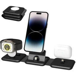 CARICATORE PIEGHEVOLE 3IN1 STAZIONE RICARICA PORTATILE PER APPLE WATCH IPHONE WIRELESS