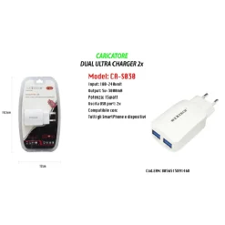 CARICATORE PORTATILE PRESA 2 USB PER SMARTPHONE 5V - 3100MA MAXTECH 18W CA-S030