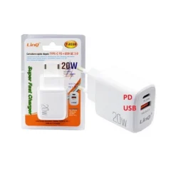 CARICATORE RAPIDO DOPPIO TYPE C PD + USB QC 3.0 SUPER FAST CHARGER 20W T-8S99