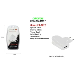 CARICATORE USB A PRESA SPINA RICARICA SMARTPHONE DISPOSITIVI 5V-2000MA MAXTECH CA-S022