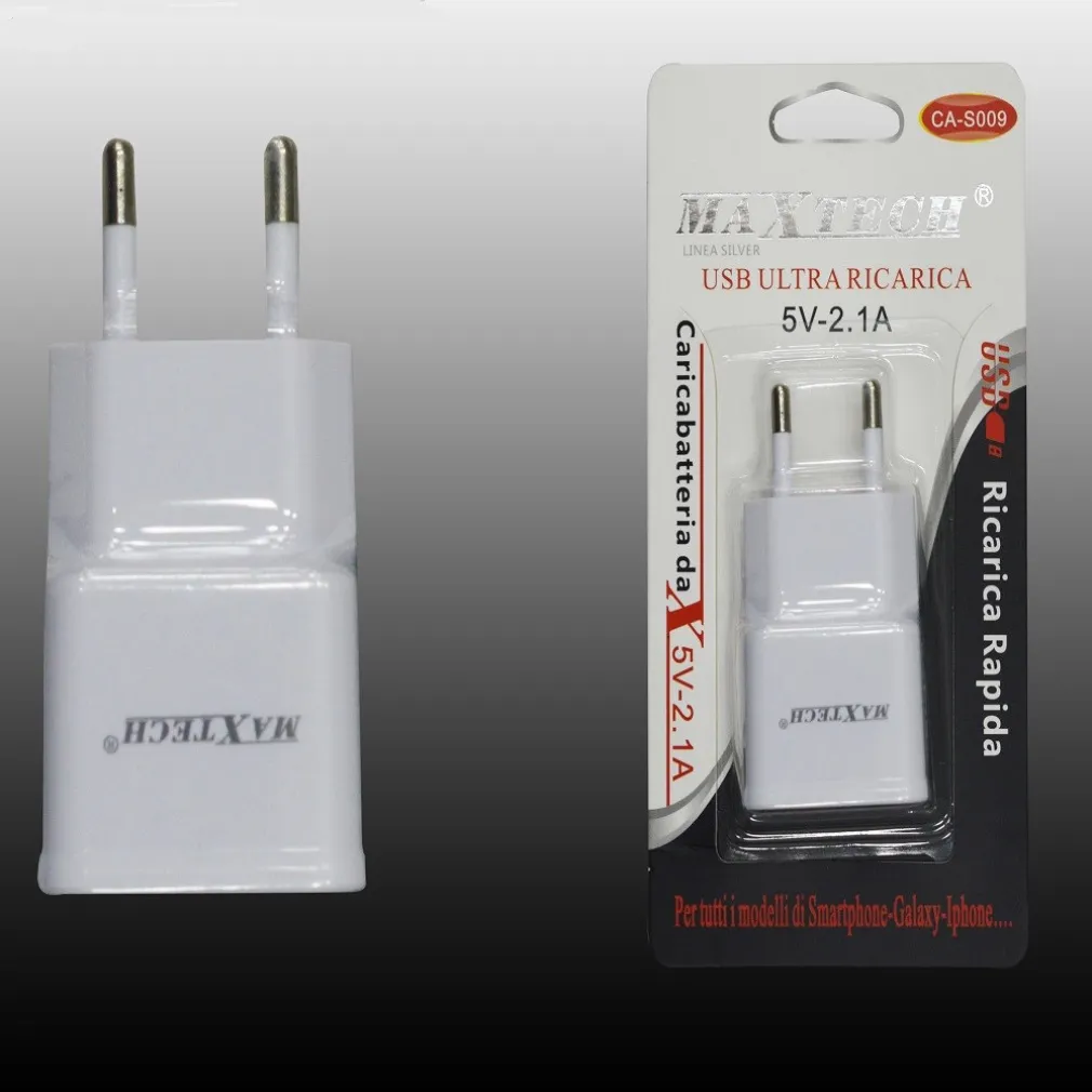 CARICATORE USB PRESA RICARICA SMARTPHONE CELLULARE 5V-2.1A MAXTECH CA-S009