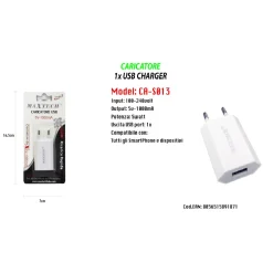 CARICATORE USB RICARICA PER SMARTPHONE IPHONE SERIES 5V - 1000MA MAXTECH CA-S013