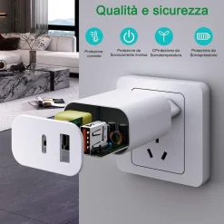 CARICATORE 20W USB A USB C PD 3.0 PER IPHONE XIAOMI HUAWEI SAMSUNG CARICABATTERIA