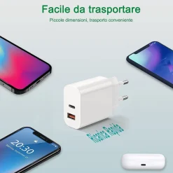 CARICATORE 20W USB A USB C PD 3.0 PER IPHONE XIAOMI HUAWEI SAMSUNG CARICABATTERIA