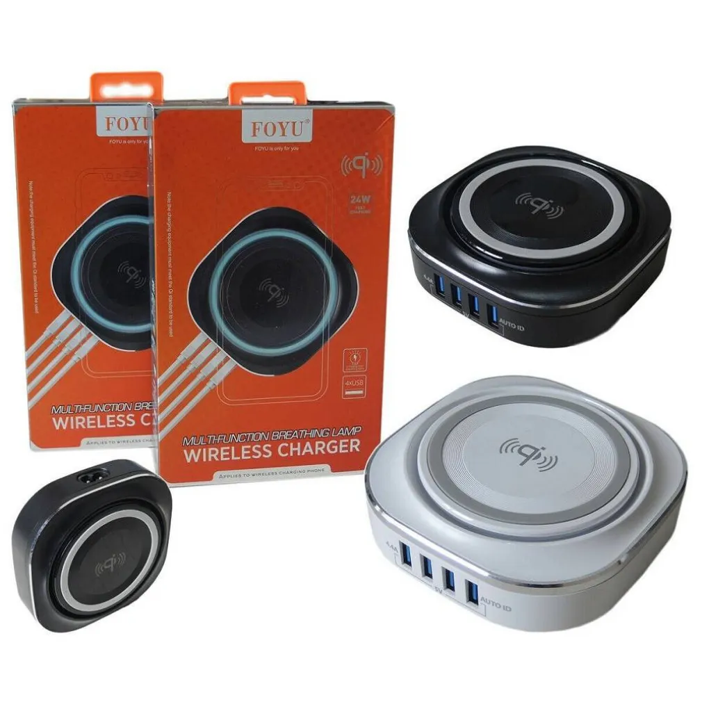 CARICATORE WIRELESS QI STAZIONE DI RICARICA 24W 4 PORTE USB 5V 4.4A 24W FO528