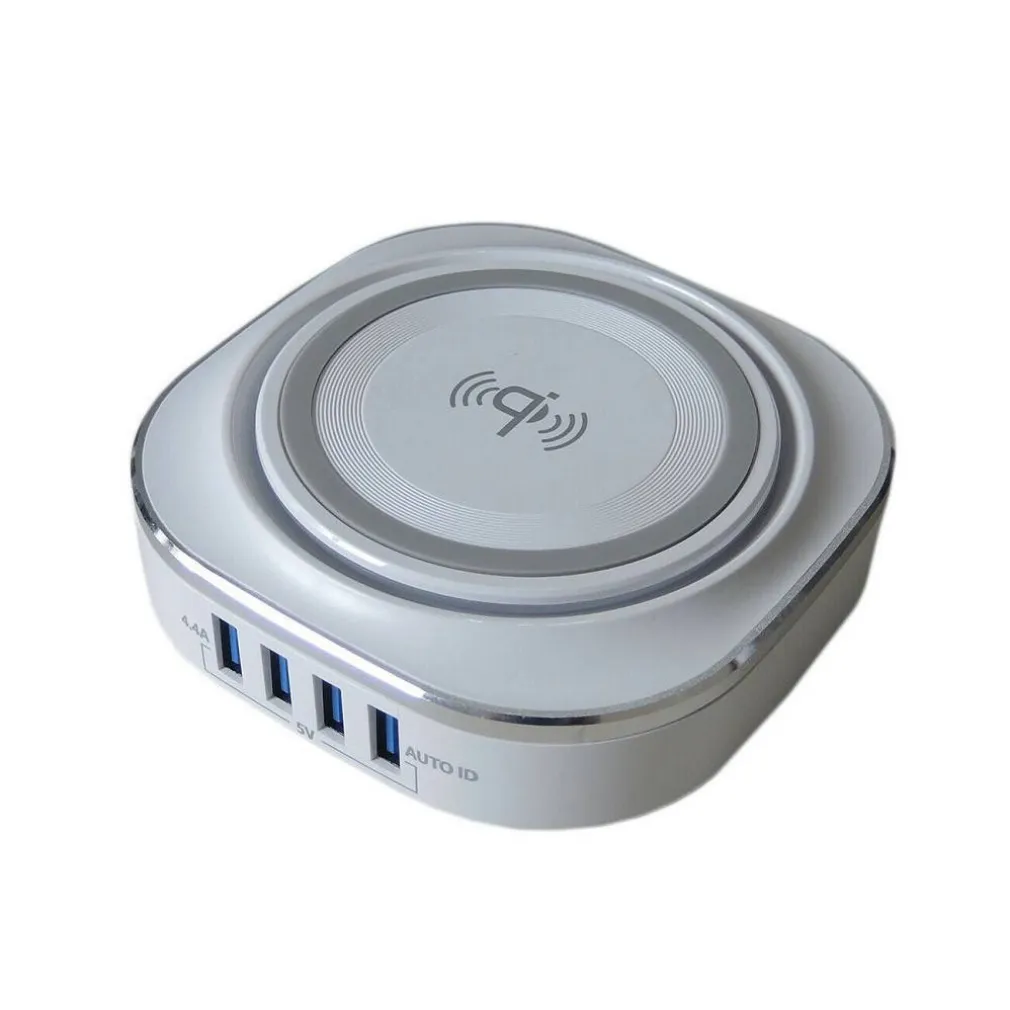 CARICATORE WIRELESS QI STAZIONE DI RICARICA 24W 4 PORTE USB 5V 4.4A 24W FO528