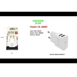 CARICATORE 2X USB PRESA RICARICA PER SMARTPHONE CELLULARE TABLET 5V-2.1A S009A