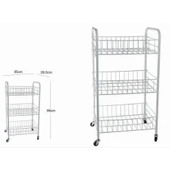 CARRELLO IN METALLO DA BAGNO PORTAOGGETTI 3 RIPIANI PORTA OGGETTI CON RUOTE 52531