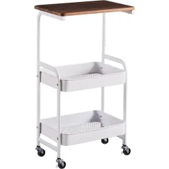 CARRELLO PORTAOGGETTI A 3 LIVELLI SCAFFALE MOBILE ORGANIZZATORE SCORREVOLE PIANO IN LEGNO