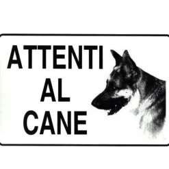 CARTELLO ATTENTI AL CANE 20X30 CM PVC RIGIDO ADESIVO SEGNALETICA SICUREZZA
