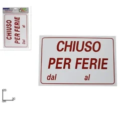 CARTELLO TARGA SEGNALETICA CHIUSO PER FERIE 30X20CM CHIUSURA ATTIVITÀ NEGOZIO
