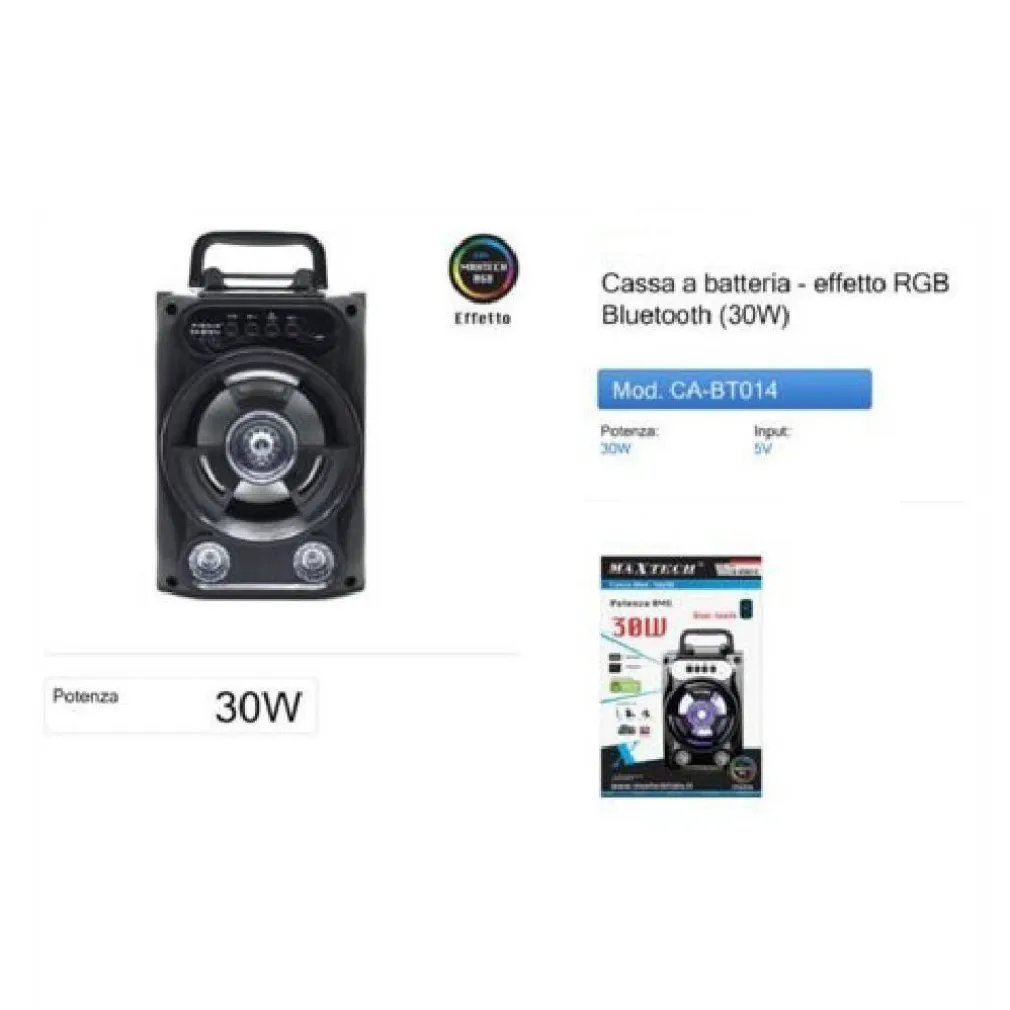 CASSA PORTATILE ALTOPARLANTE BLUETOOTH SPEAKER LUCI RGB A BATTERIA 30W CA-BT014