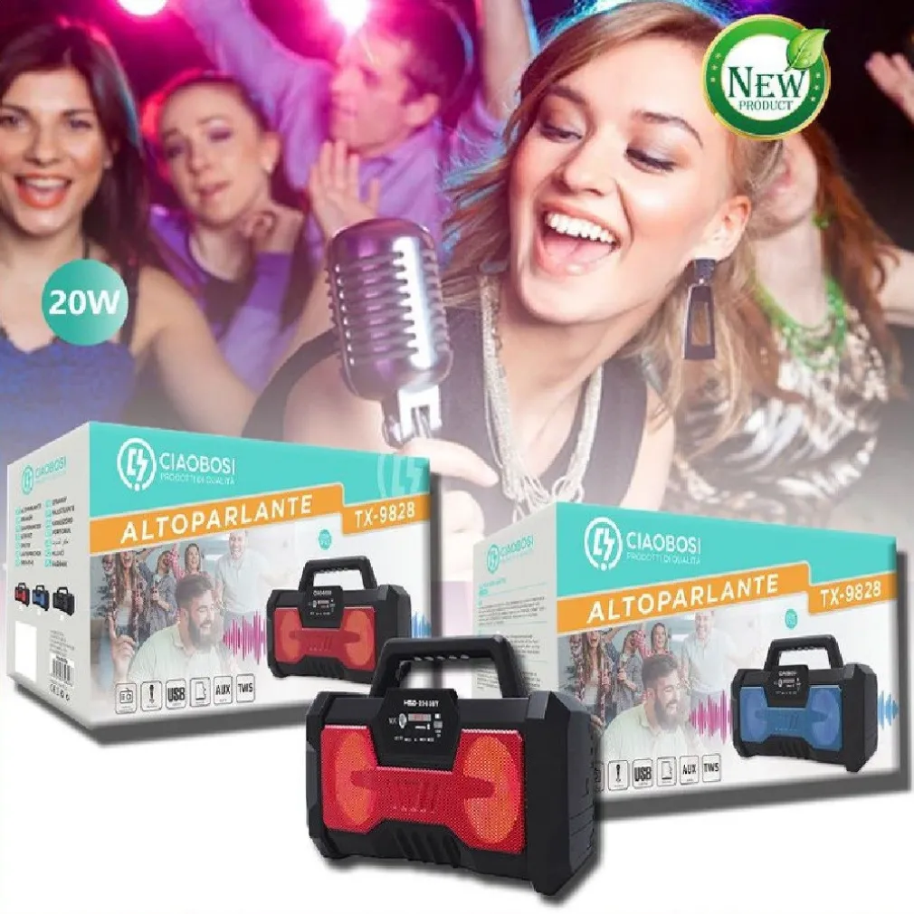 CASSA SPEAKER ALTOPARLANTE BLUETOOTH 20WATT TX-9828 RADIO FM TF USB RICARICABILE