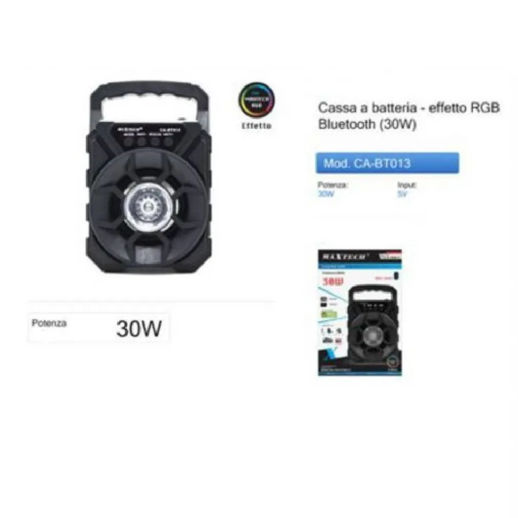 CASSA SPEAKER BLUETOOTH PORTATILE CON LUCI RGB 30W CA-BT013 ALTOPARLANTE BATTERIA