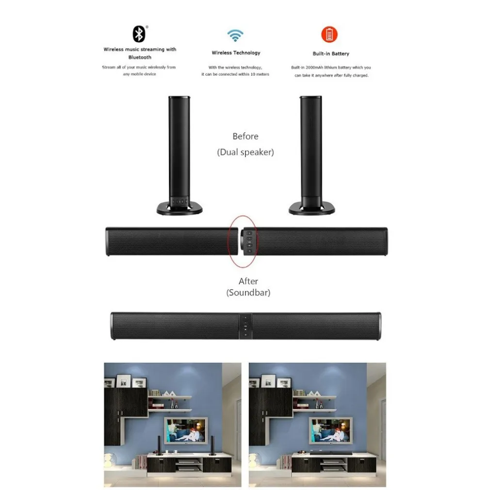 CASSA SPEAKER BLUETOOTH SOUNDBAR 2 IN 1 TV SMART TV SPILT AUX TF CARD BS-36