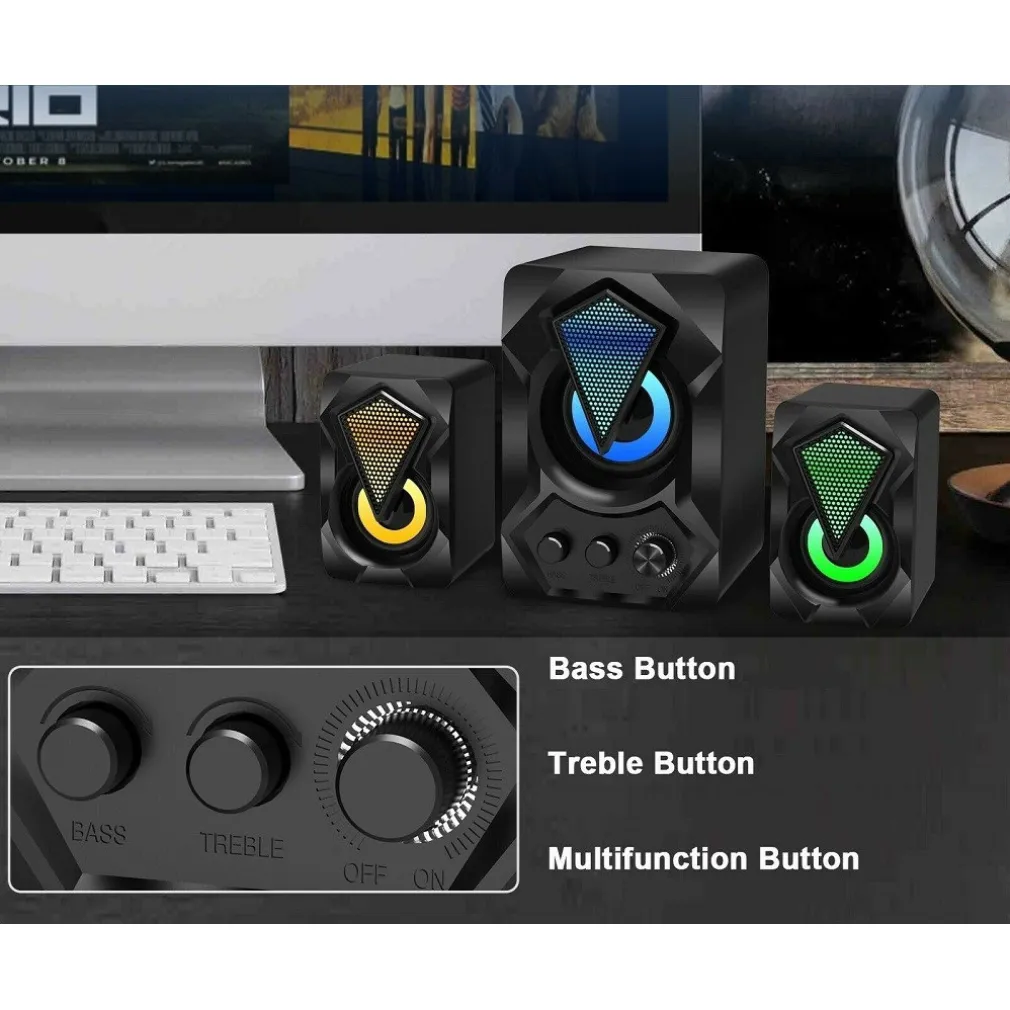 CASSE AUDIO 2.0 AUX USB ALTOPARLANTI SUBWOOFER RGB PER PC NOTEBOOK 5+3 W AB-D391