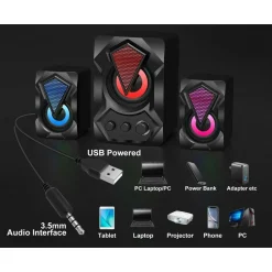 CASSE AUDIO 2.0 AUX USB ALTOPARLANTI SUBWOOFER RGB PER PC NOTEBOOK 5+3 W AB-D391