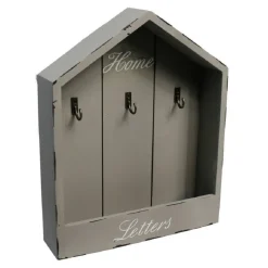 CASSETTA PORTACHIAVI DA PARETE IN LEGNO 3 POSTI SHABBY CON MENSOLA PORTALETTERE