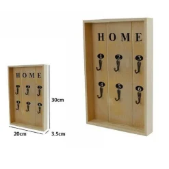 CASSETTA PORTACHIAVI IN LEGNO NATURALE 6 POSTI DECOUPAGE HOME 20X30X3.5CM 07077